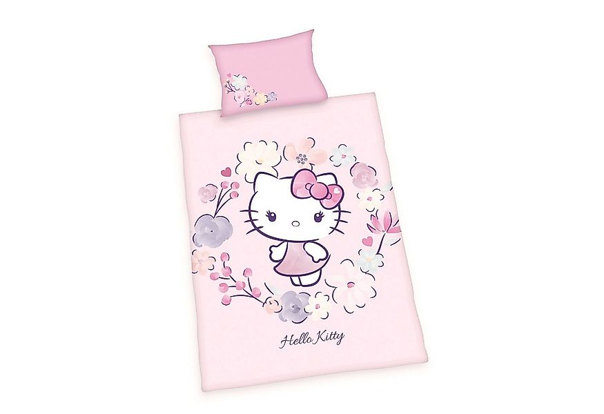 Herding Babybettwäsche 100x135cm Hello Kitty Rosa, Renforcé, 2 teilig, Blum günstig online kaufen