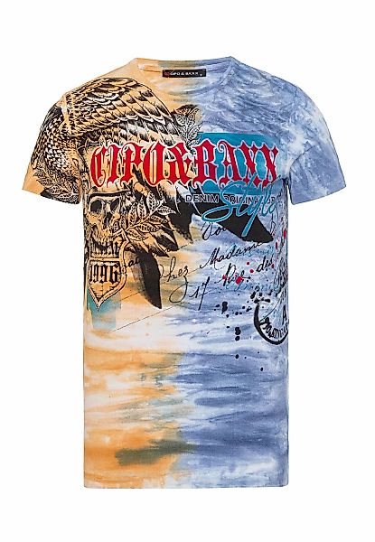 Cipo & Baxx T-Shirt "T-Shirt" im Batik-Look mit Print auf Front und Rücken günstig online kaufen