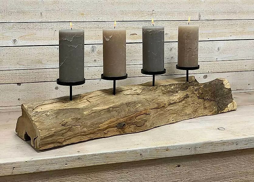 Adventskranz Holz länglich Teakholz 4 Kerzenhalter Natur Tischleuchter günstig online kaufen