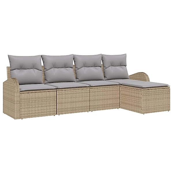 vidaXL Garten-Sofa-Set mit Kissen 5-Tlg Beige Poly Rattan 3346000 günstig online kaufen