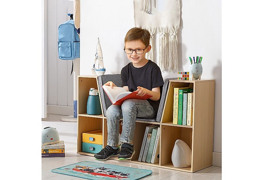 HOMCOM Kinderregal, Bücherregal mit Sitzhocker 1-tlg., mit 6 Fächern, 3 Kis günstig online kaufen