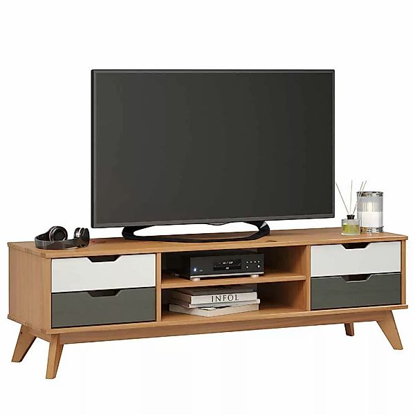 Skandi Design Fernsehunterschrank aus Kiefer Massivholz 140 cm breit günstig online kaufen