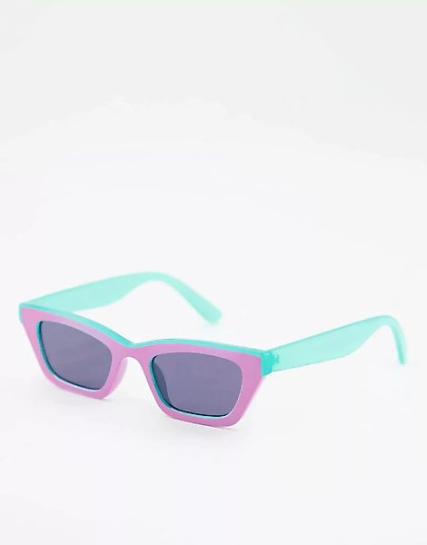 ASOS DESIGN – Cat-Eye-Sonnenbrille mit Farbblock-Design in Rosa und Aqua günstig online kaufen