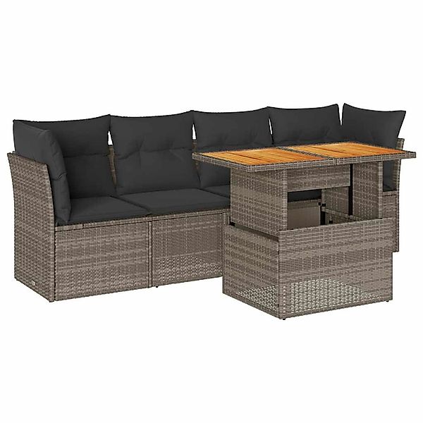 vidaXL 5-Tlg Garten-Sofagarnitur mit Kissen Grau Poly Rattan 3326881 günstig online kaufen