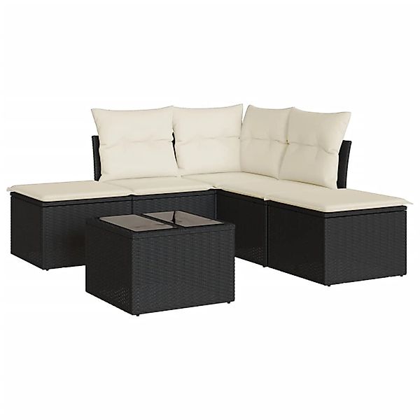 vidaXL 6-tlg Garten-Sofagarnitur mit Kissen Schwarz Poly Rattan Modell 5 günstig online kaufen