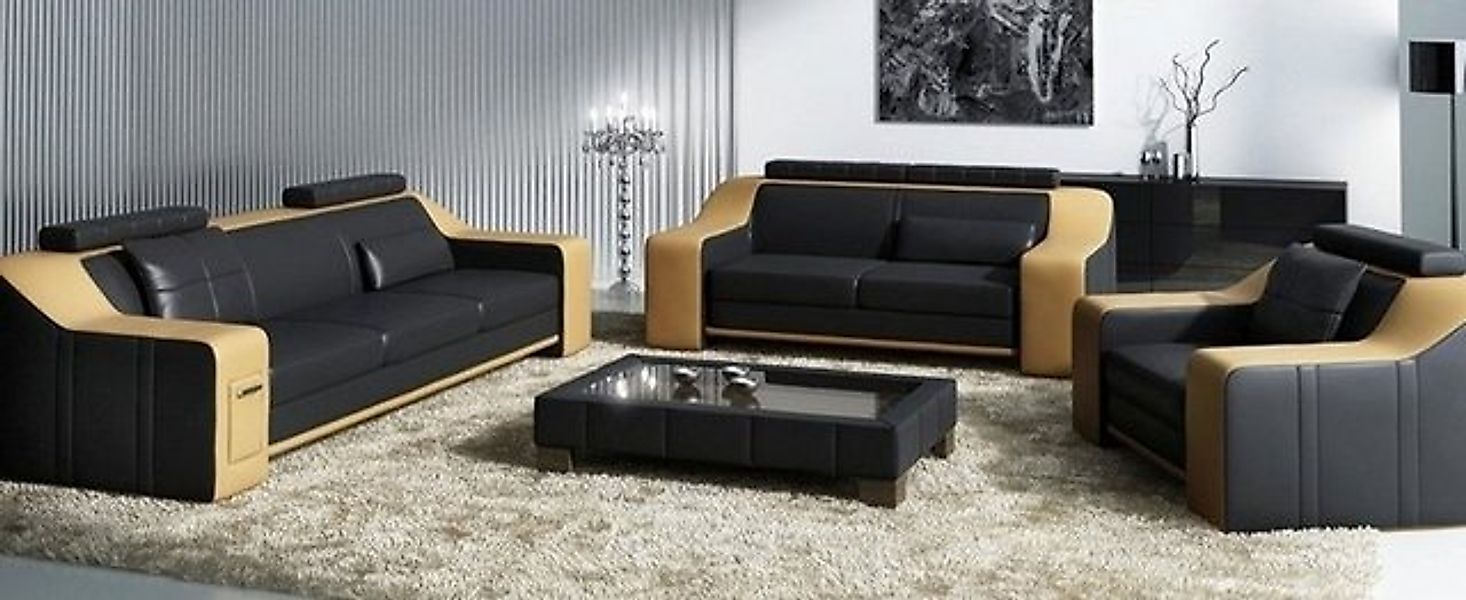 JVmoebel Sofa Ledersofa Set Sofa Couch Sitz Polster Garnitur Sofagarnitur 3 günstig online kaufen