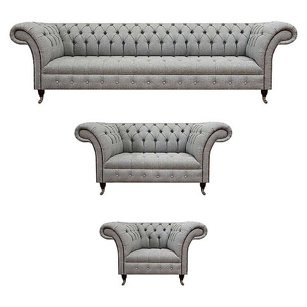 JVmoebel Chesterfield-Sofa Sofa Set Neu Grau Komplett Chesterfield Wohnzimm günstig online kaufen