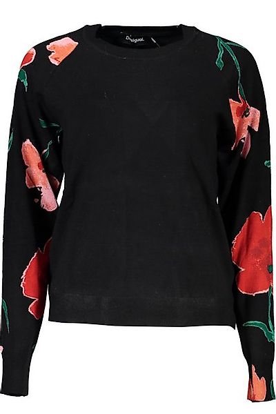 Desigual Strickpullover Damenpullover Schwarz: Langarmshirt mit Druck & Kon günstig online kaufen