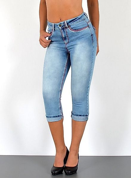 ESRA Caprijeans 3/4 Capri Jeans Damen High Waist weiße Naht Jeans Kontrastn günstig online kaufen