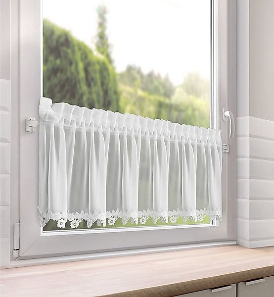 Eurofirany Scheibengardine Fertiggardine mit Blumenborte – schneeweiß, Kräu günstig online kaufen