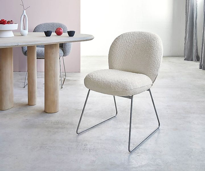 DELIFE Polsterstuhl Nube-Flex, Kufengestell Edelstahl Bouclé günstig online kaufen