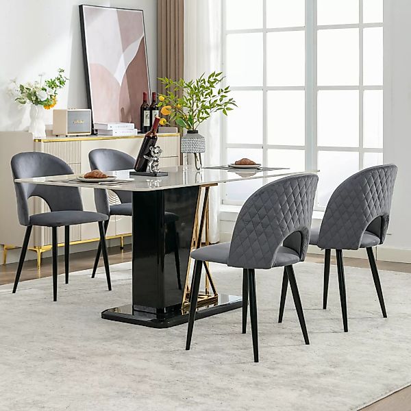 Küchenstühle, Set aus 4 gepolsterten esstisch stühle aus Samt Metallrahmen, günstig online kaufen