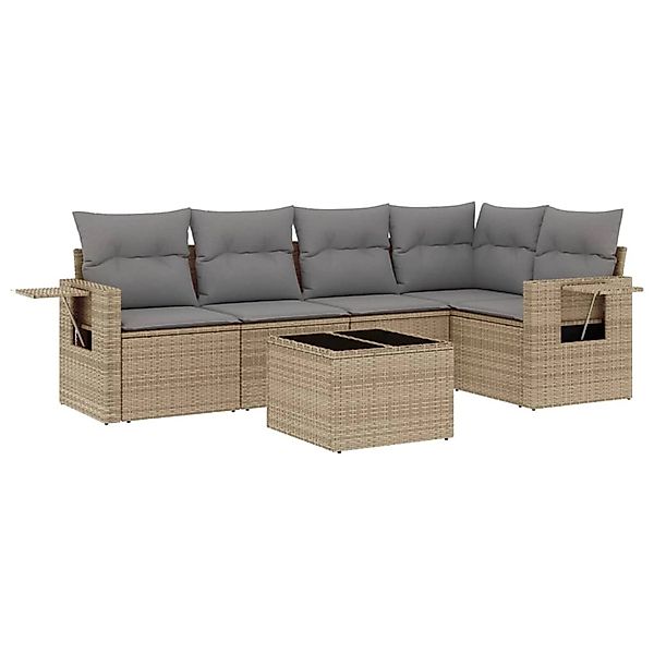 vidaXL 6-Tlg Garten-Sofagarnitur mit Kissen Beige Poly Rattan 3252476 günstig online kaufen