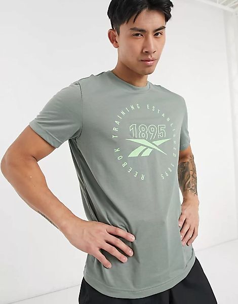 Reebok Training – Speedwick – T-Shirt mit Retro-Logo in Khaki-Grün günstig online kaufen