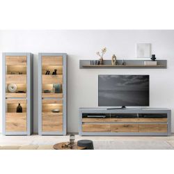 Design Wohnwand Wohnzimmer in Zinneichefarben Platingrau (vierteilig) günstig online kaufen