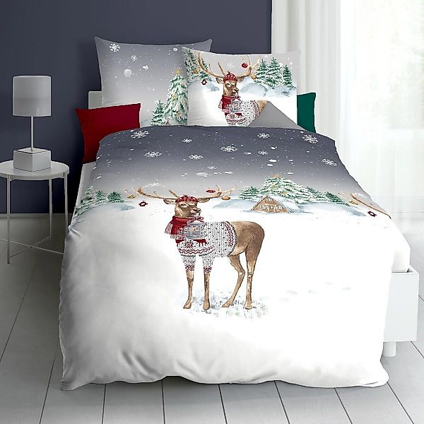 TRAUMSCHLAF Bettwäsche Weihnachtshirsch, Biber, 2 teilig, günstig online kaufen