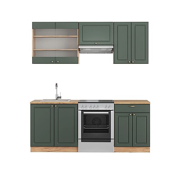 Vicco Fame-Line Küchenzeile Grün-Gold Landhaus/Goldkraft Eiche 200 cm ohne günstig online kaufen