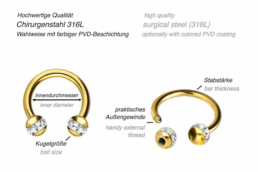 PIERCINGLINE Nasenpiercing Chirurgenstahl Hufeisenring EPOXY-RING-KUGELN (H günstig online kaufen