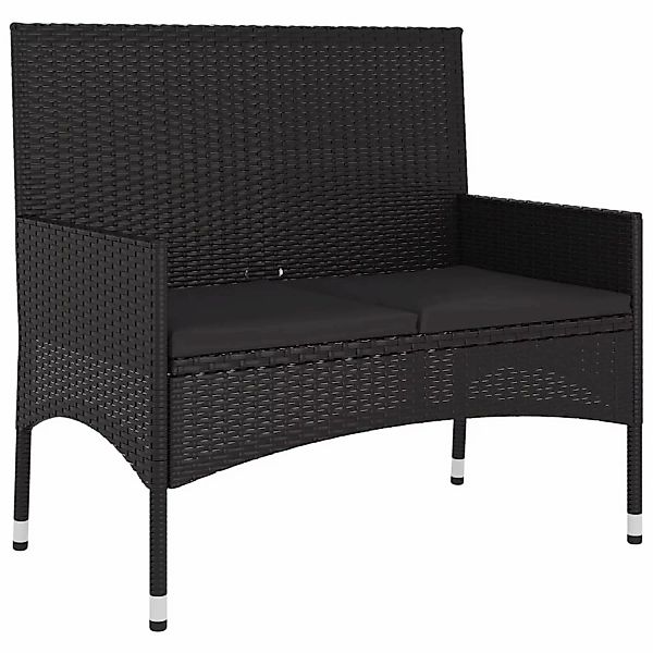 furnicato Gartenbank 2-Sitzer mit Kissen Schwarz Poly Rattan günstig online kaufen