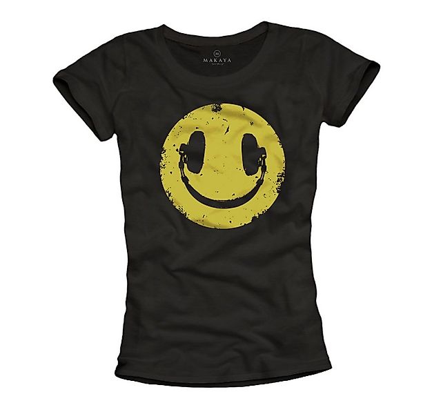 MAKAYA T-Shirt Damen Musik Top Kopfhörer Smile Band Rock Elektro Music Band günstig online kaufen