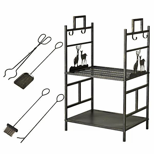 Outsunny Kaminholzregal Kaminholzständer mit Kaminbesteck günstig online kaufen