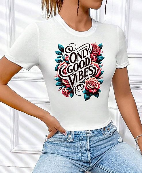 RMK T-Shirt Damen Shirt Bluse kurzarm Rundhals coolen Aufdruck "Good Vibes günstig online kaufen