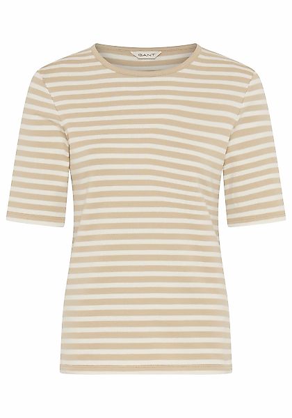 Gant T-Shirt "SLIM STRIPED 1X1 RIBBED KA T-SHIRT" mit dezentem Logoschriftz günstig online kaufen