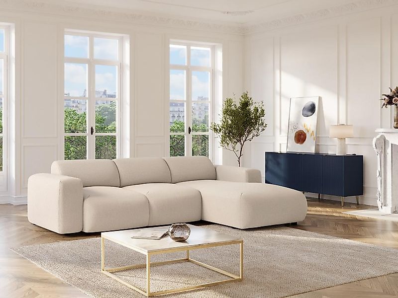Großes Ecksofa mit Schlaffunktion - Ecke rechts - melierter Stoff - Beige - günstig online kaufen