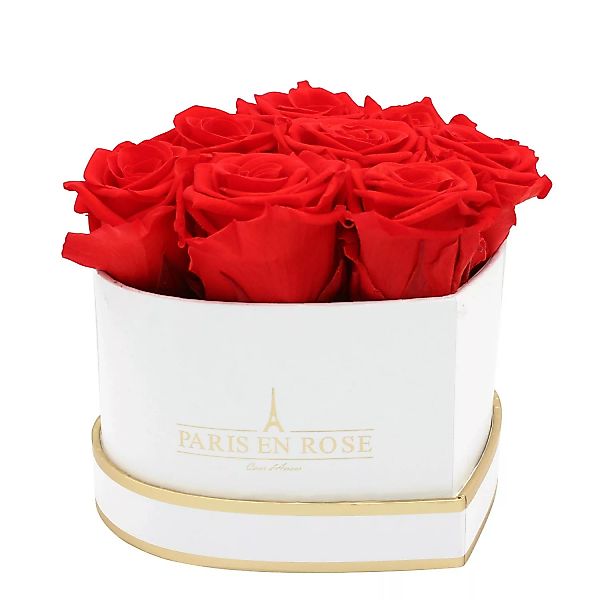 Rosenbox Herz Weiß-Gold mit 8 Roten Rosen günstig online kaufen