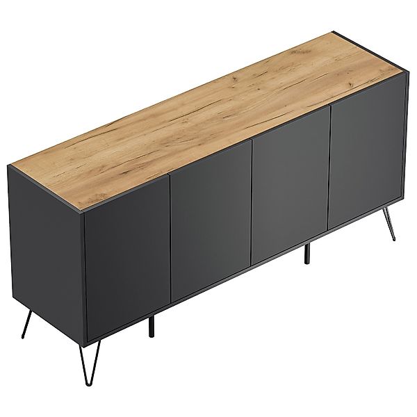 Posseik Sideboard Industrial H Stehend 4 Türen 155 cm Grafit Eiche Top günstig online kaufen