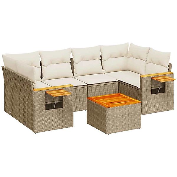 vidaXL 7-Tlg Garten-Sofagarnitur mit Kissen Beige Poly Rattan 3226639 günstig online kaufen