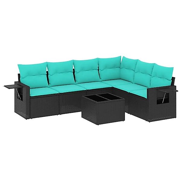 vidaXL 7-Tlg Gartensofa-Set mit Kissen Schwarz Polyrattan 3220216 günstig online kaufen