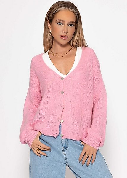 SASSYCLASSY Cardigan Cardigan mit V-Ausschnitt für Damen Gestrickter Locker günstig online kaufen