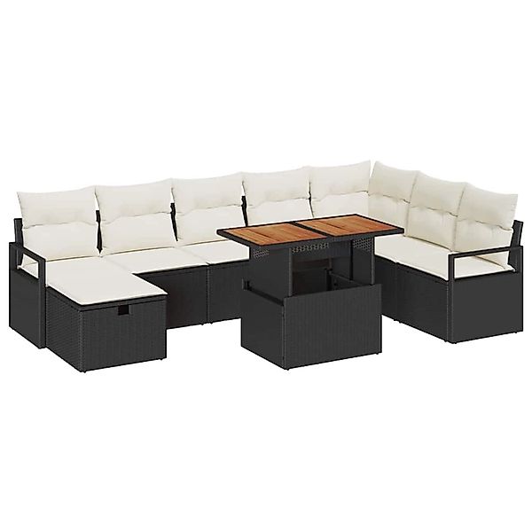 vidaXL Garten-Sofa-Set mit Kissen 9-Tlg Schwarz Poly Rattan 3360009 günstig online kaufen