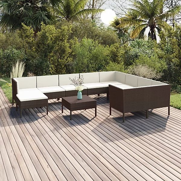 11-tlg. Garten-lounge-set Mit Auflagen Poly Rattan Braun günstig online kaufen