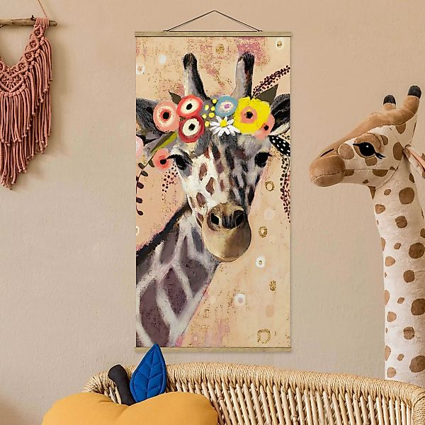 Stoffbild Tiere mit Posterleisten - Hochformat Klimt Giraffe günstig online kaufen