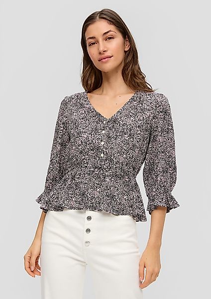 QS Langarmbluse Bluse mit All-over-Muster Gummizug günstig online kaufen