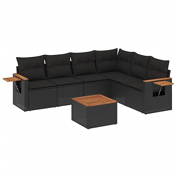 vidaXL 7-Tlg Garten-Sofagarnitur mit Kissen Schwarz Poly Rattan 3226846 günstig online kaufen