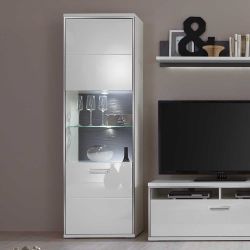 Wohnwand Vitrine in Weiß Hochglanz 200 cm hoch günstig online kaufen