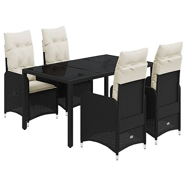 vidaXL 5-tlg Garten-Bistro-Set mit Kissen Schwarz Poly Rattan Modell 9 günstig online kaufen