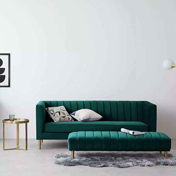 Amicie 3-Sitzer Sofa, Samt in Meerblau - MADE.com günstig online kaufen