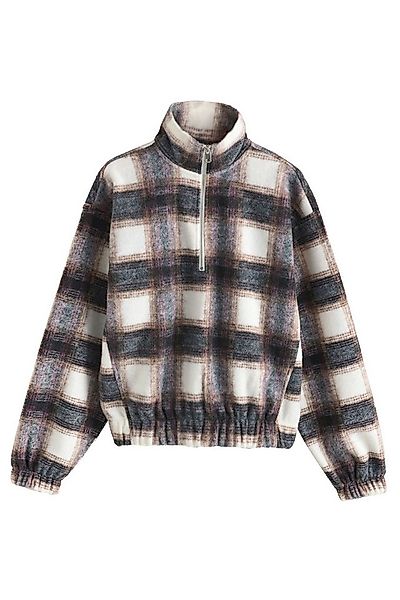 Next Fleecejacke Gerippte, karierte Fleecejacke mit Ballonsaum (1-St) günstig online kaufen