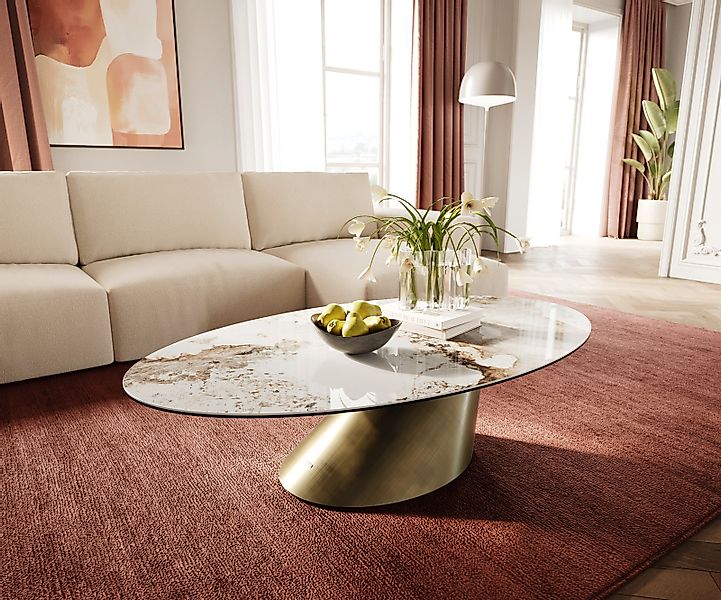 Couchtisch Edge Oval 140x80 cm Keramik Minas Melange Conis Metallic Gold günstig online kaufen
