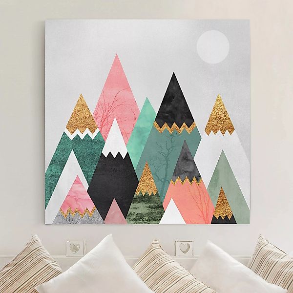 Leinwandbild Abstrakt - Quadrat Dreieckige Berge mit Goldspitzen günstig online kaufen