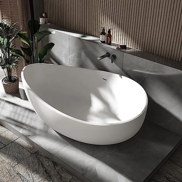 Bernstein Freistehende Badewanne WAVE STONE Mineralguss Weiß Matt 180x110 günstig online kaufen