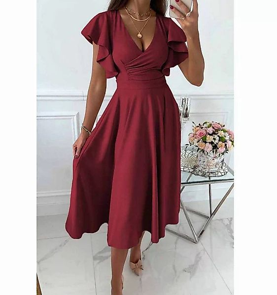 ZWY Midikleid Elegantes Kleid mit V-Ausschnitt und Rüschenärmeln günstig online kaufen