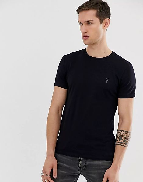 AllSaints – Tonic – T-Shirt mit Widderkopf-Logo in Marine-Marineblau günstig online kaufen