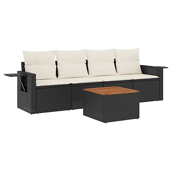 vidaXL 5-Tlg Garten-Sofagarnitur mit Kissen Schwarz Poly Rattan 3224439 günstig online kaufen