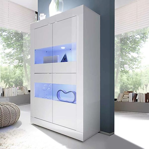 Wohnzimmervitrine in Hochglanz Weiß Wechsellicht Beleuchtung günstig online kaufen