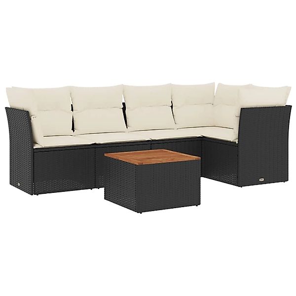 vidaXL 6-Tlg Garten-Sofagarnitur mit Kissen Schwarz Poly Rattan 3255958 günstig online kaufen